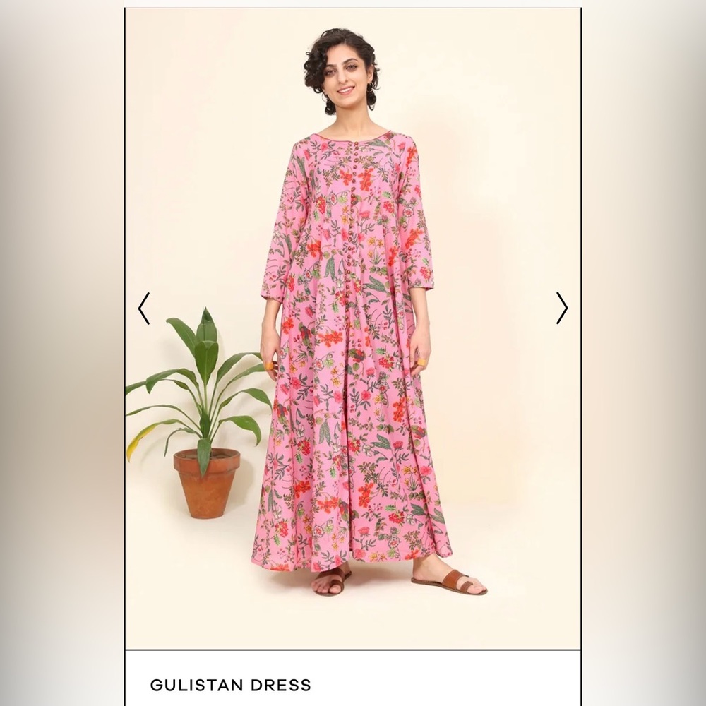 Generation Gulistan Maxi Pure Cotton Dress Floral Pink with Button Detail